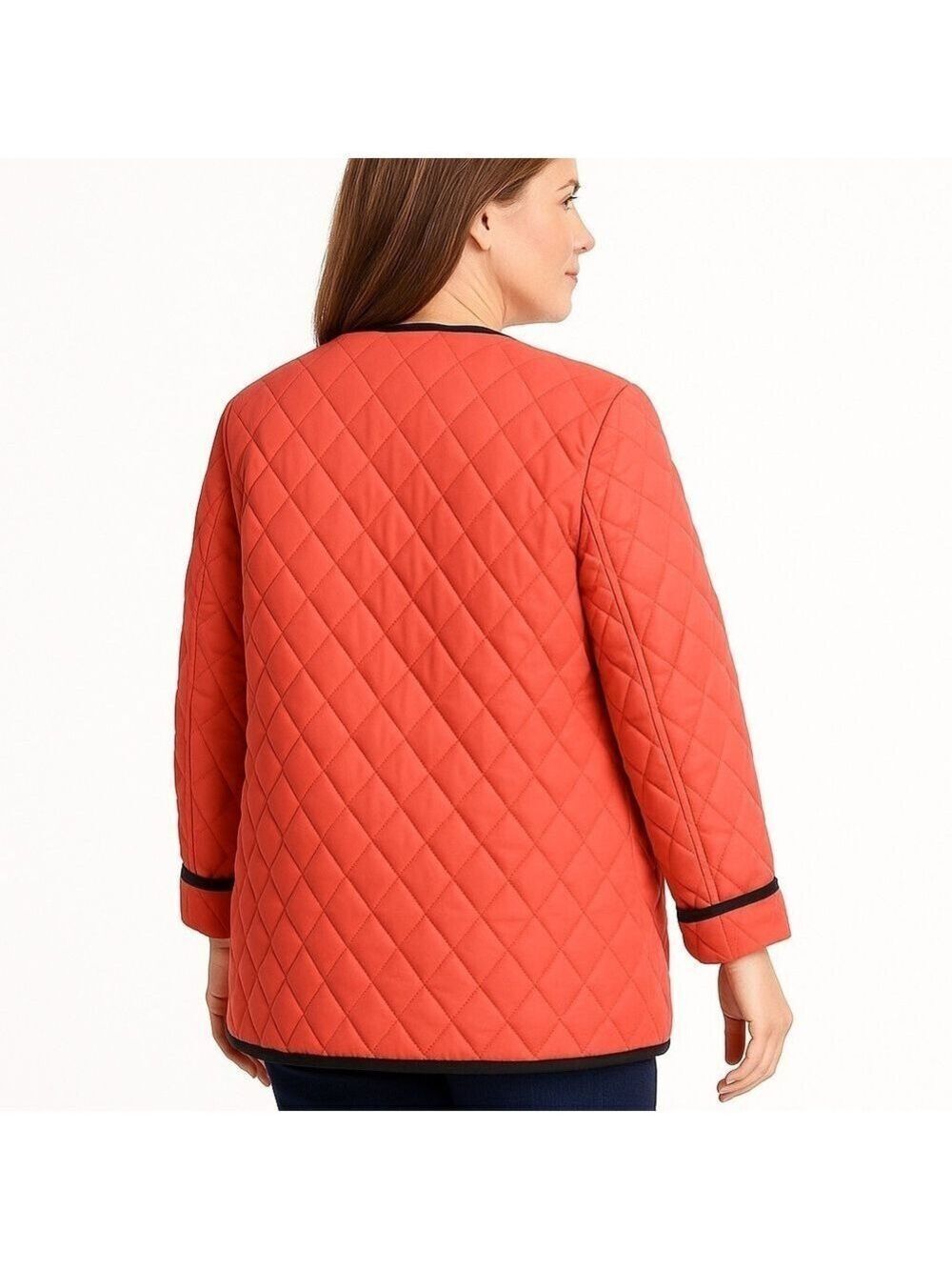 ASOS Coral w/ Black Faux Leather Trim Quilted Jacket Size 14 - Picture 2 of 6